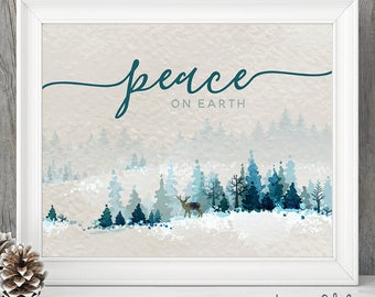 Peace on Earth Woodland Holiday Print, Christmas Wall Art, Catholic Christmas, Christmas Decorations, Winter Home Decor, Bible Study Gift