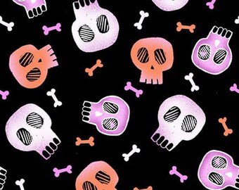 Black Skulls - Ghostly Greetings - Cotton Halloween Quilting Fabric GHOSTLYGREET-B-4132-99