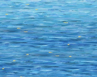 108" Ombre Sapphire - Go with the Flow, Watercolor Wide Quilt back Cotton Fabric