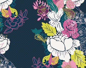 Flowerdrama Notte - Art Gallery Fabrics - Navy Floral Flower - Cotton quilting fabric