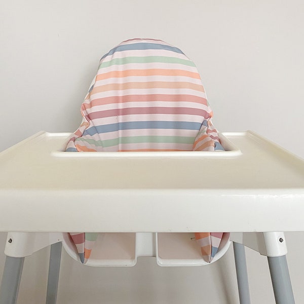 Colourful Stripe IKEA highchair cushion | Striped ANTILOP highchair cushion cover | machine washable highchair cover