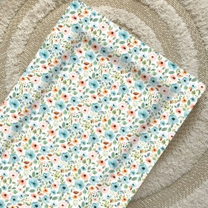 Blue floral baby changing mat | Girls baby flat changing pad | Baby changing mat with flowers