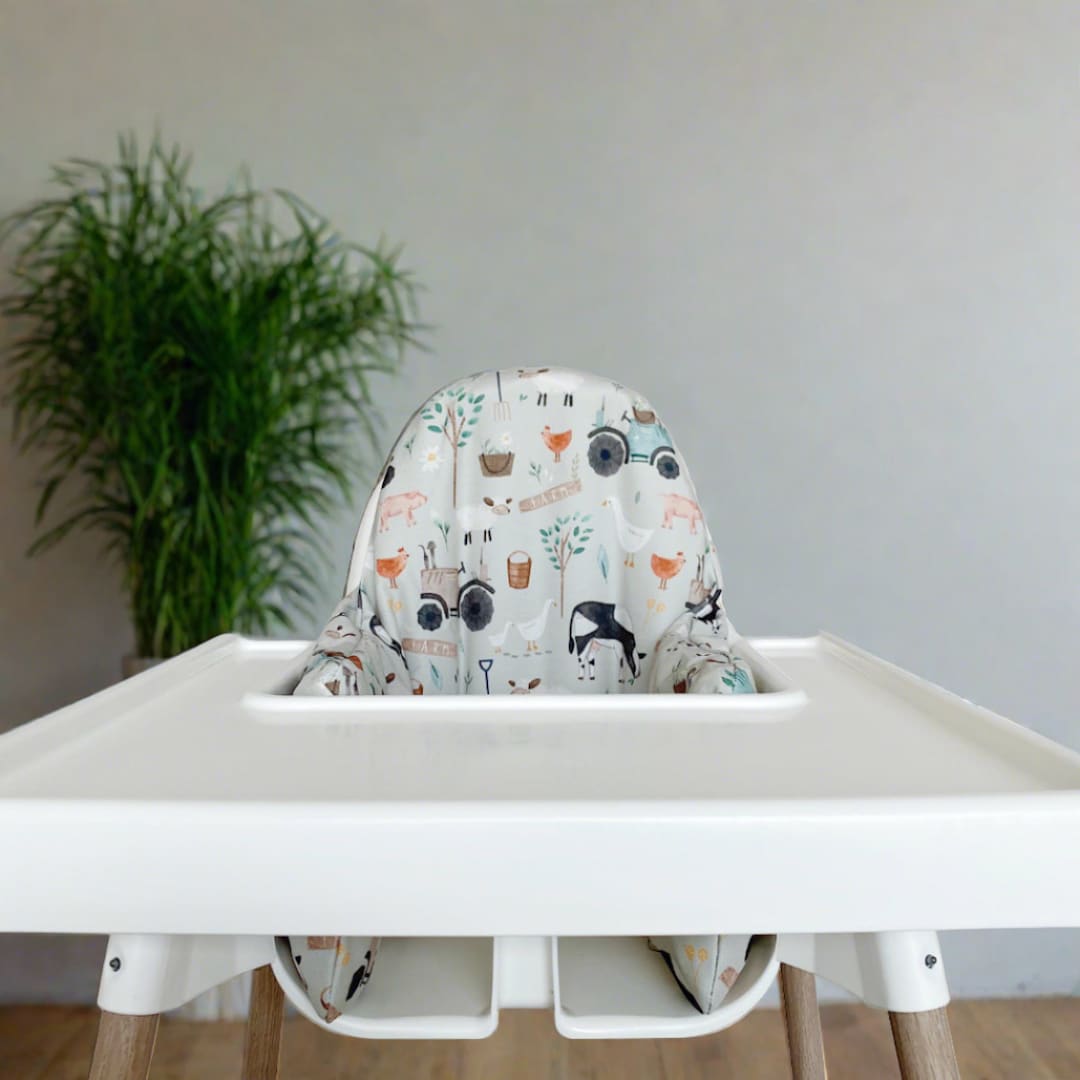 IKEA High Chair Cushion Cover, Farm Animal Print, Wipeable IKEA