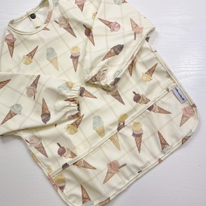 Ice cream print Long Sleeved Baby Bib | Coverall Wipe clean Bib with sundae’s | Pastel Ice Cream Print Toddler Bib