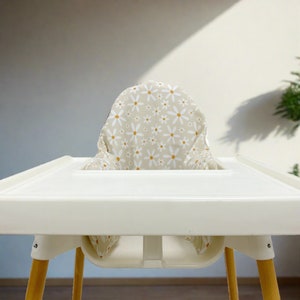 Ikea High Chair Cushion Cover - Cream Daisy Print, 100% Polyester, Washable - Beige Flower print
