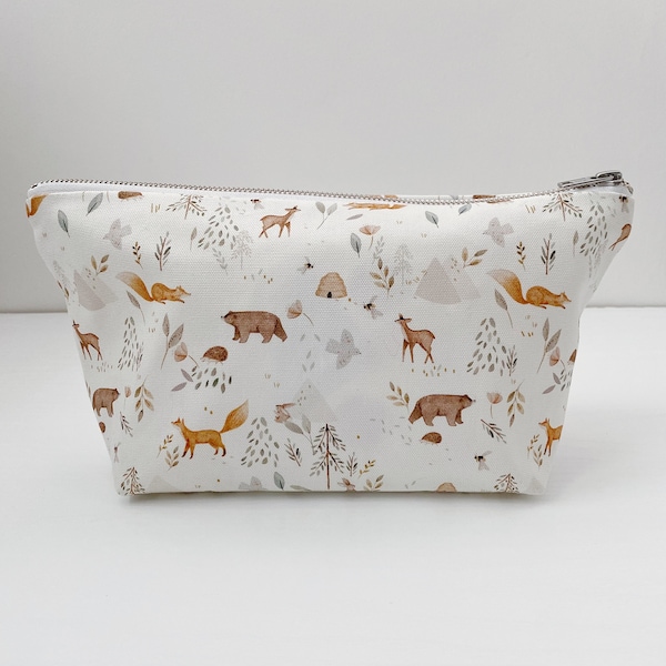 Woodland Animals Nappy Wallet, Zip Baby Changing Bag Pouch, fully Lined Pouch, Nappy Clutch