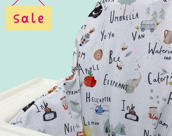 Alphabet Print Highchair Cushion Cover | IKEA Antilop Wipeable Insert