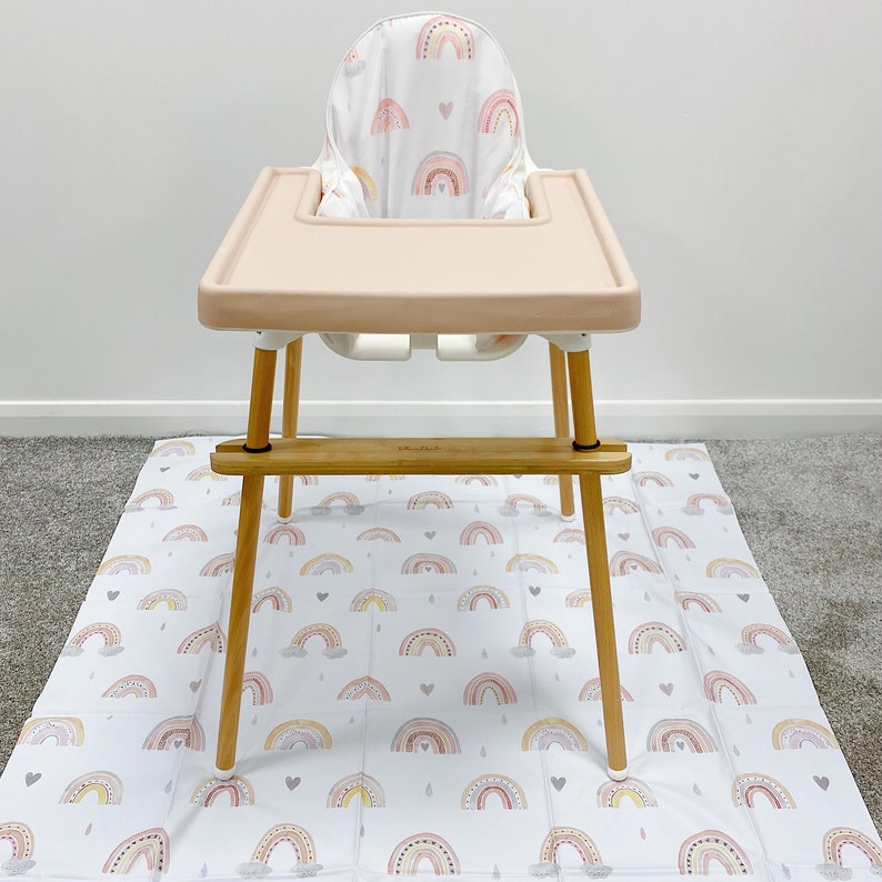 Rainbow splash mat, large waterproof baby floor mat, wipeable highchair weaning mat, non-slip play mat for messy meals and crafts image 1