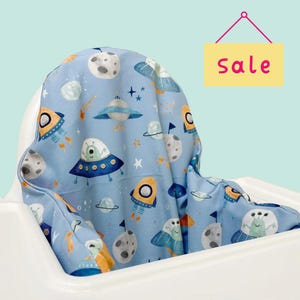 Space Print IKEA Highchair Cushion Cover // Machine Washable High Chair Cover // Blue & Grey spaceship pattern