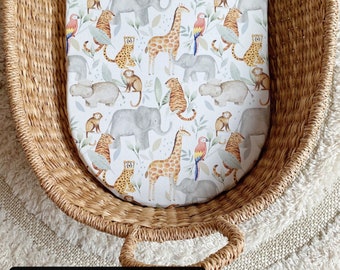 Waterproof and Wipeable Baby Changing Basket Liner | Changing Basket Insert | Colourful Jungle Animals | Safari Nursery Decor