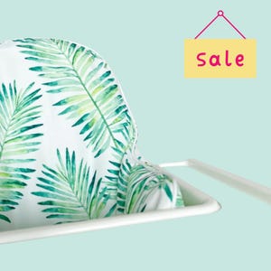 Ikea Highchair Cushion Cover - Sage Leaf Print, 100% Polyester, Washable - Tropical Green Jungle for the IKEA Antilop High Chair