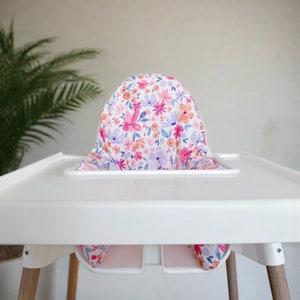 Pink Floral IKEA High Chair Cushion Cover - Washable and wipeable 100% Polyester Fabric - Girl Magenta Flower Print