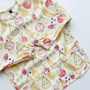 Cute fruit print Long Sleeved Baby Bib | Coverall Wipe clean Bib | fruity Print Toddler Bib