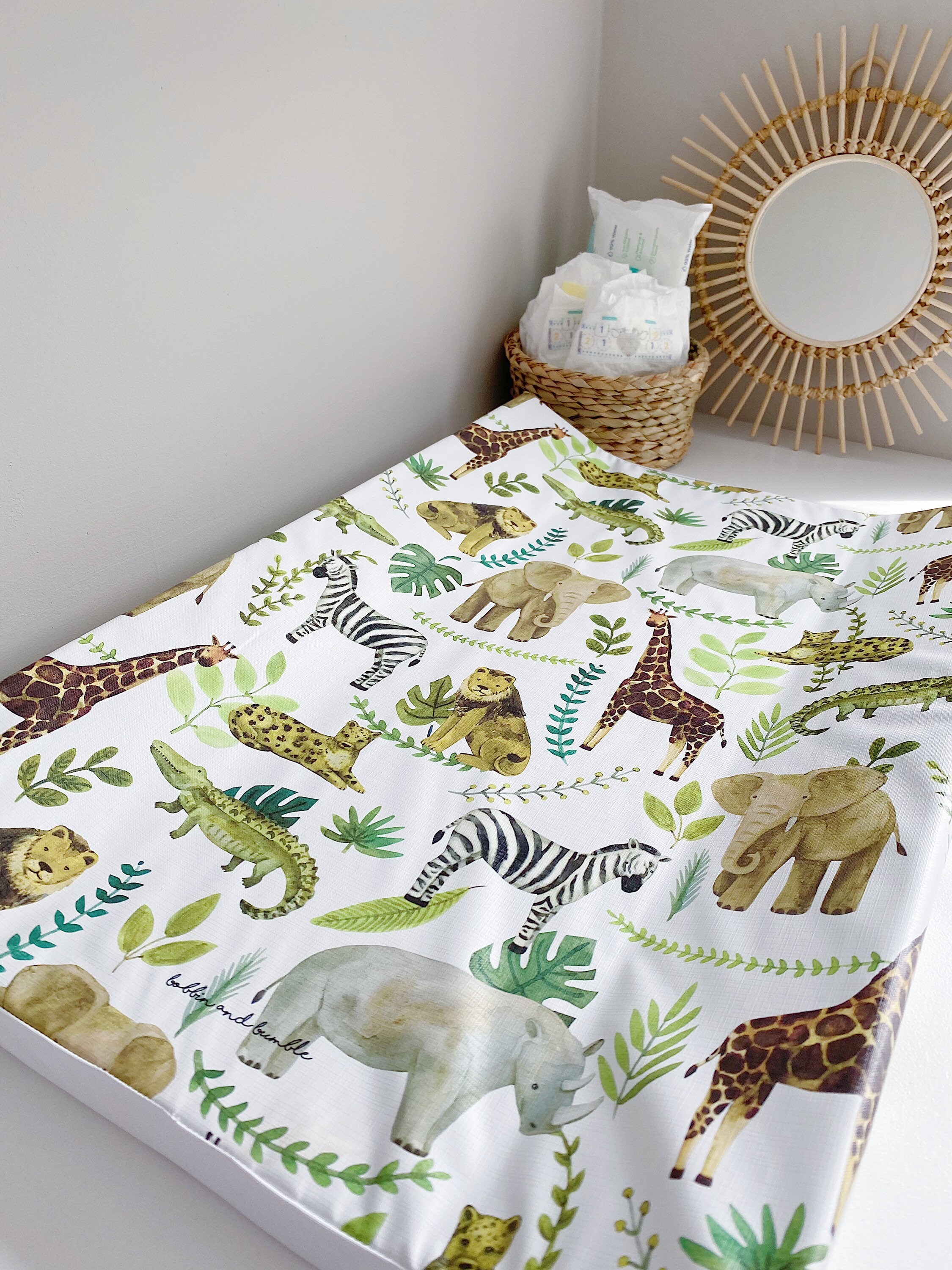 Anti-Roll Wedge Changing Mat // Unisex Baby Changing Mat // Safari Ju…