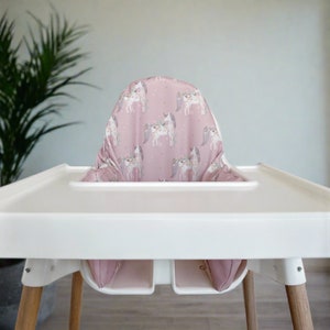 Pink Unicorn IKEA High Chair Cushion Cover - Washable and wipeable 100% Polyester Fabric - Cute Dusky Pink