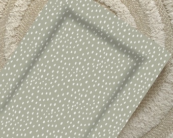Sage green baby changing mat | Unisex baby flat changing pad | Baby changing mat with sage spots