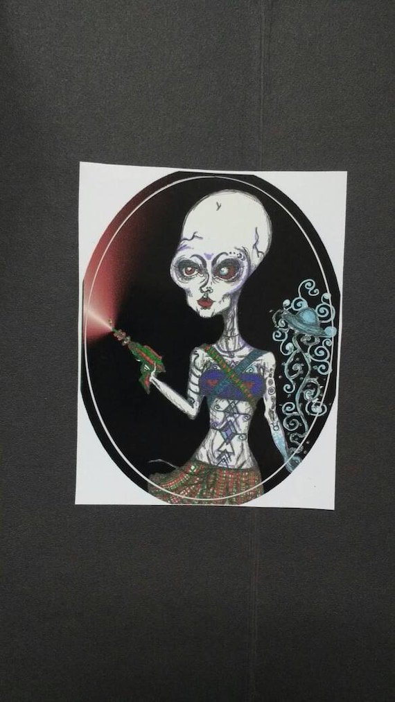 Sticker- Alien Laser Babe deluxe mini adhesive art print waterproof high quality vinyl