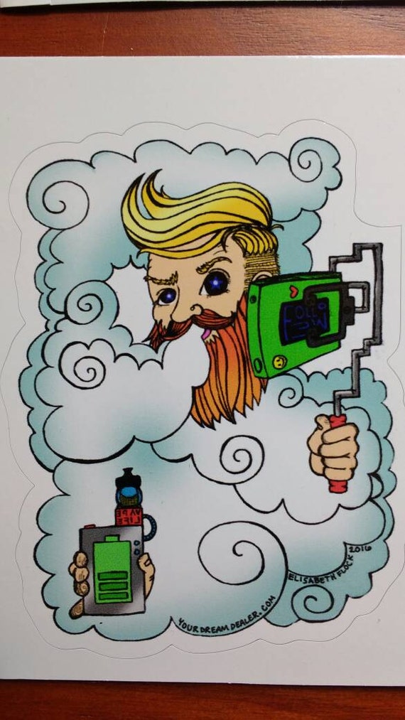 Hipster Vaping Selfie Sticker high quality adhesive mini art print on white vinyl