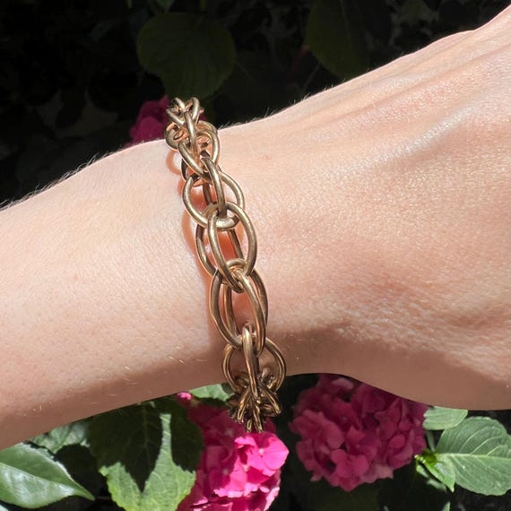 Unique Handmade Large Double Cable Link Gold Brac… - image 2