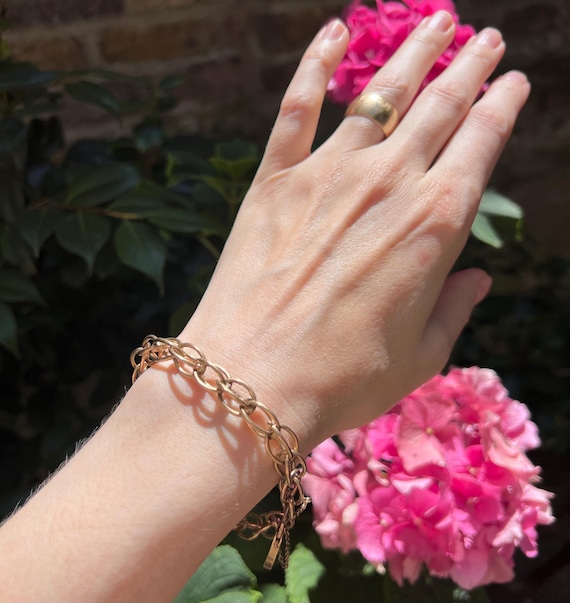 Unique Handmade Large Double Cable Link Gold Brac… - image 1