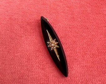 Lozenge Shaped Mourning Brooch Conversion Pendant with Gold Star Set with Pearls