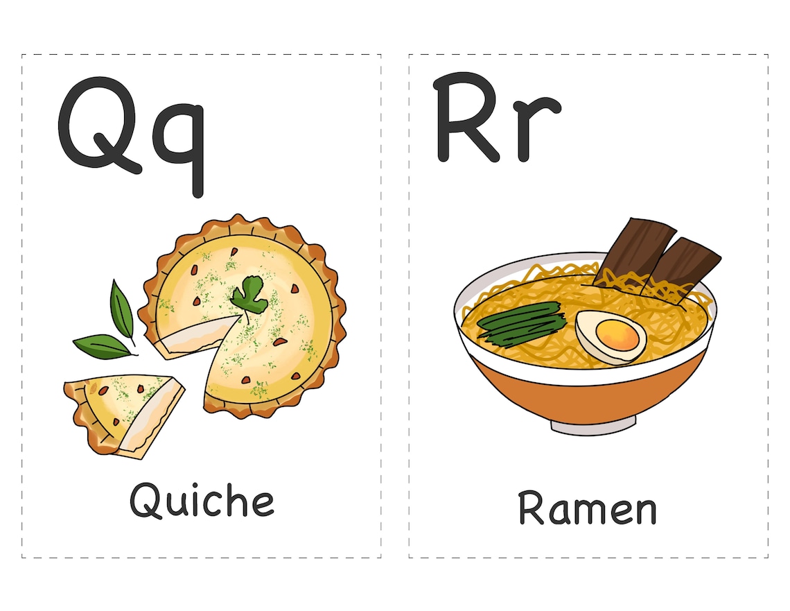 ABC Flashcards Food Alphabet Cards Learning Alphabets Etsy