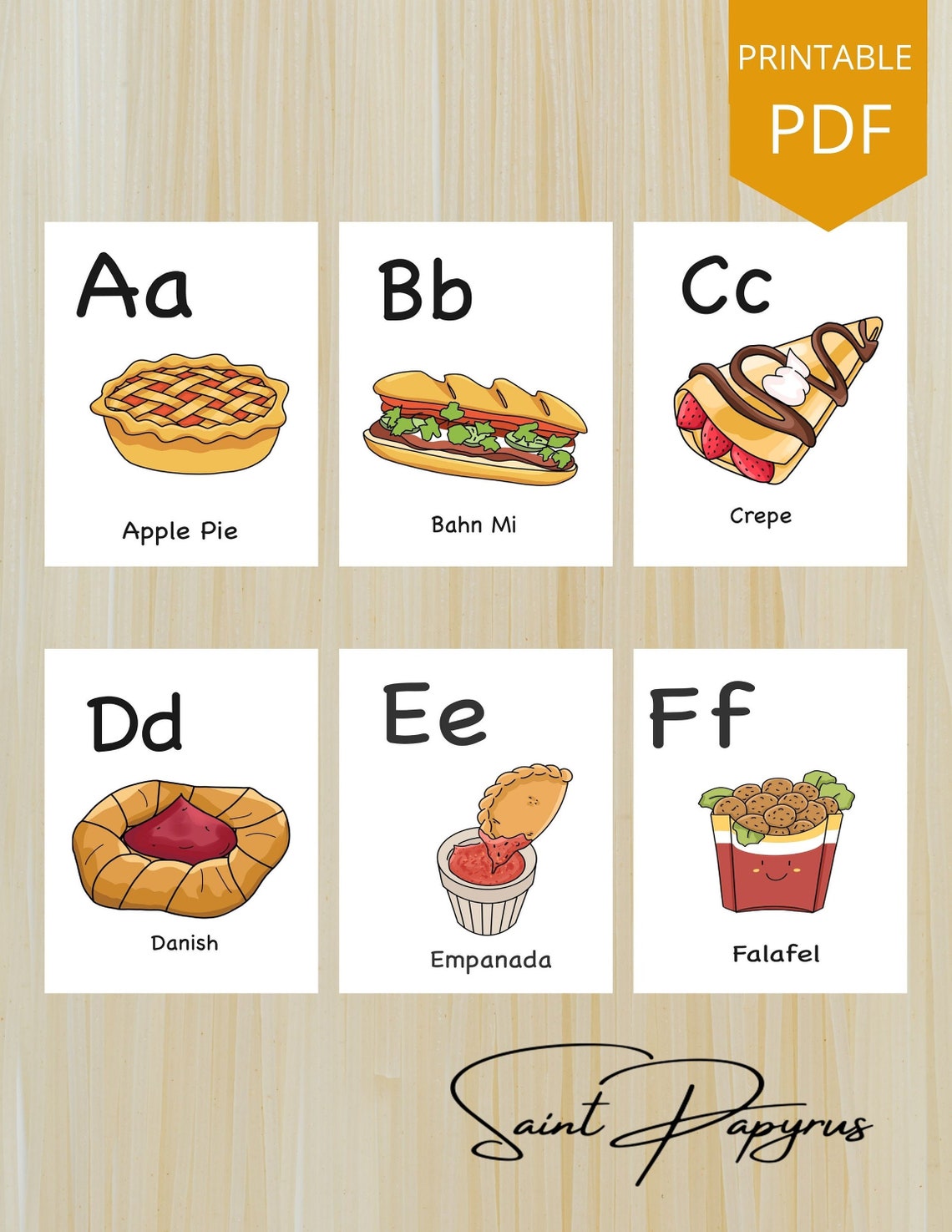 ABC Flashcards Food Alphabet Cards Learning Alphabets Etsy