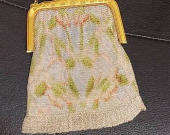 Whiting & Davis, Hand-Painted, Fine Gold Framed Mesh Handbag, 1890's Mesh Bag, Item #125