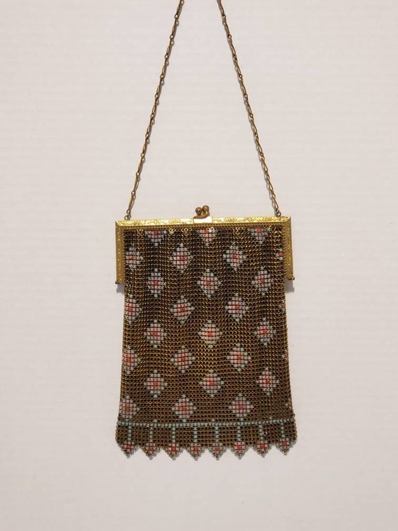 Art Deco, Whiting & Davis, Enamel Mesh Chain Bag,… - image 1
