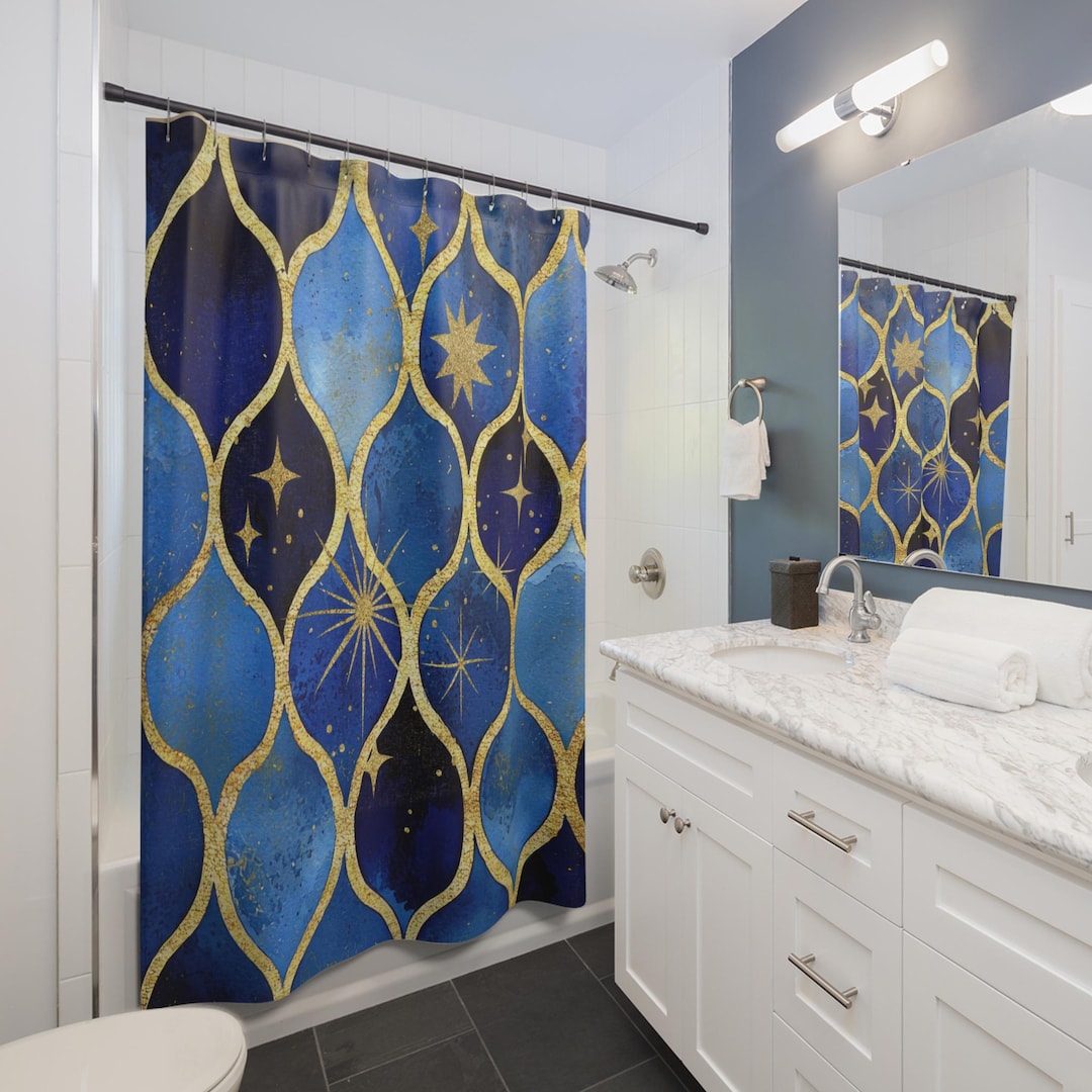 Blue And Gold Shower Curtain