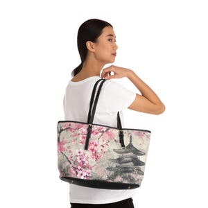 Japanese Cherry Blossoms Shoulder Bag, Cherry Blossoms Handbag, Japanese Pagoda Shoulder Bag, Durable Handbag