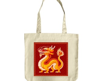 Year of the Dragon, Chinese New Year, Colorful Tote with Dragon, 2024 New Year, Organic Cotton Canvas Market Tote