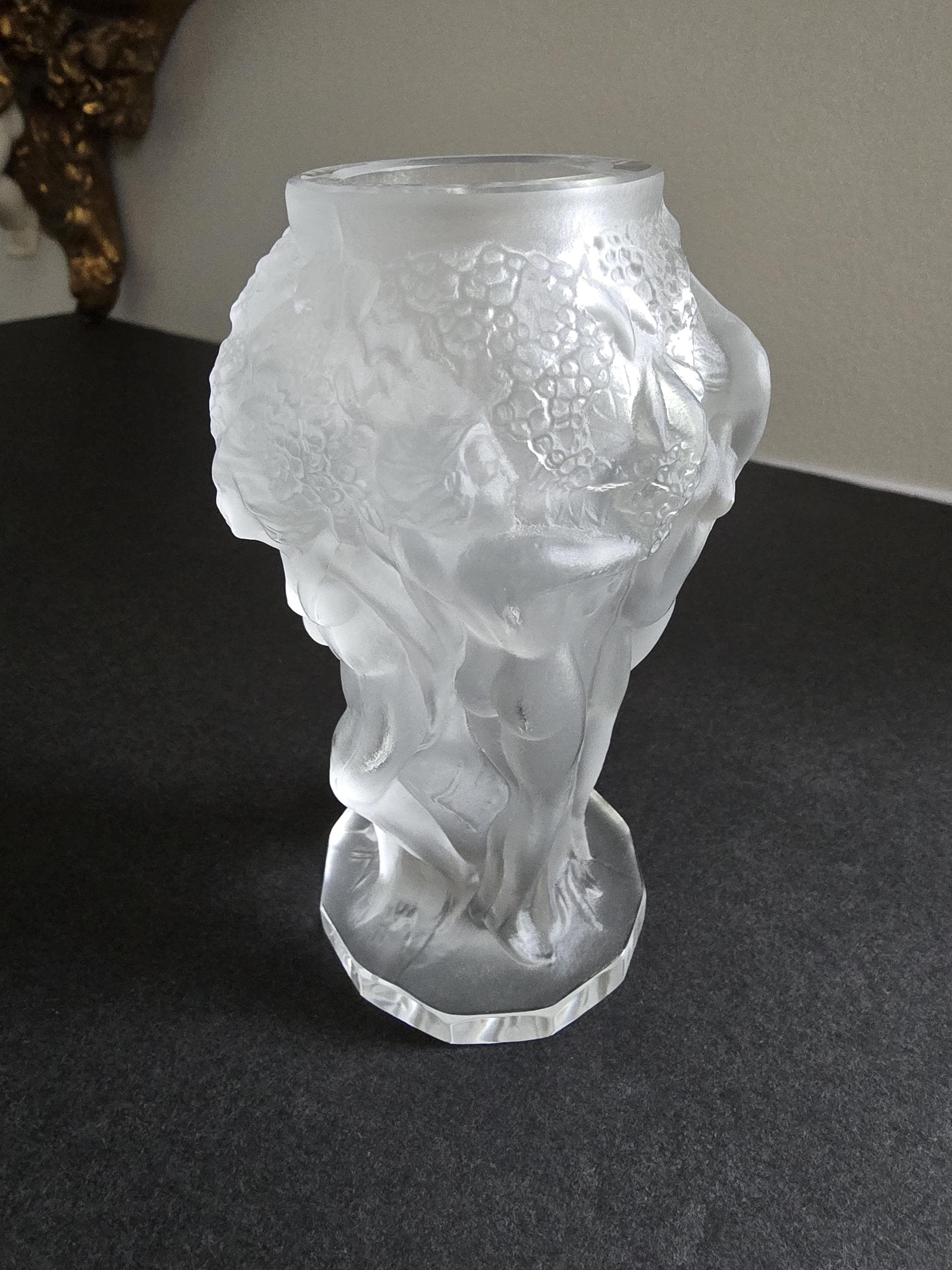 Lalique Vase, Frosted Glass Vase in Lalique Style, Frosted