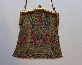 Whiting & Davis, Mesh Chain Bag, Large Gold Mesh Handbag, 1890's Mesh Bag, Art Deco, Item #111