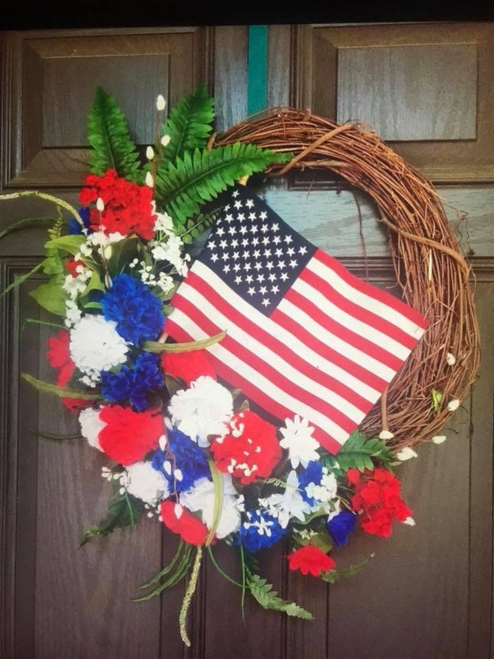 Patriotic Grapevine Wreath With Red White and Blue Embellishments and ...
