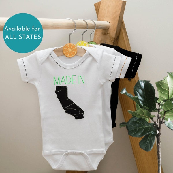 All States 'Made' Cotton Baby One Piece Bodysuit, Infant Unisex Baby Clothing, Funny Baby Gift