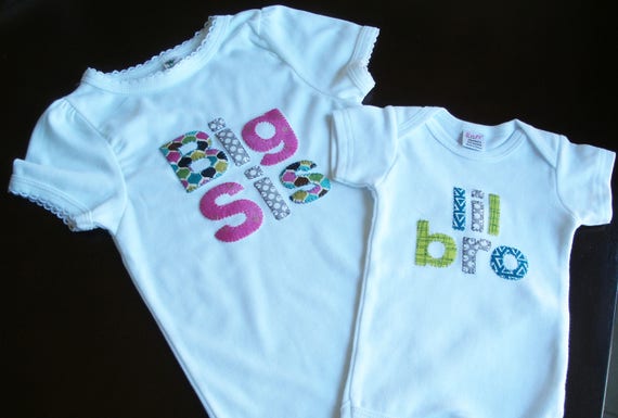 white BIG SISTER or BIG BROTHER toddler clothing t-shirt blue pink GREAT GIFT