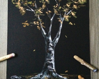 Autumn Birch, 9" x 12", Oil Pastel Painting, Original Work of Art, Gallo Painter
