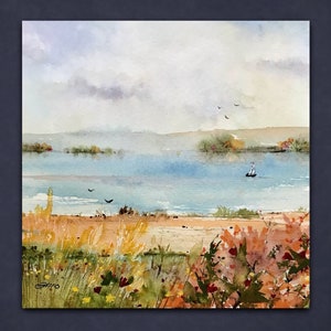 QUIET SHORE, 8&quot; x 8&quot; unframed, Watercolor on Arches paper, Original work, Gallo painter