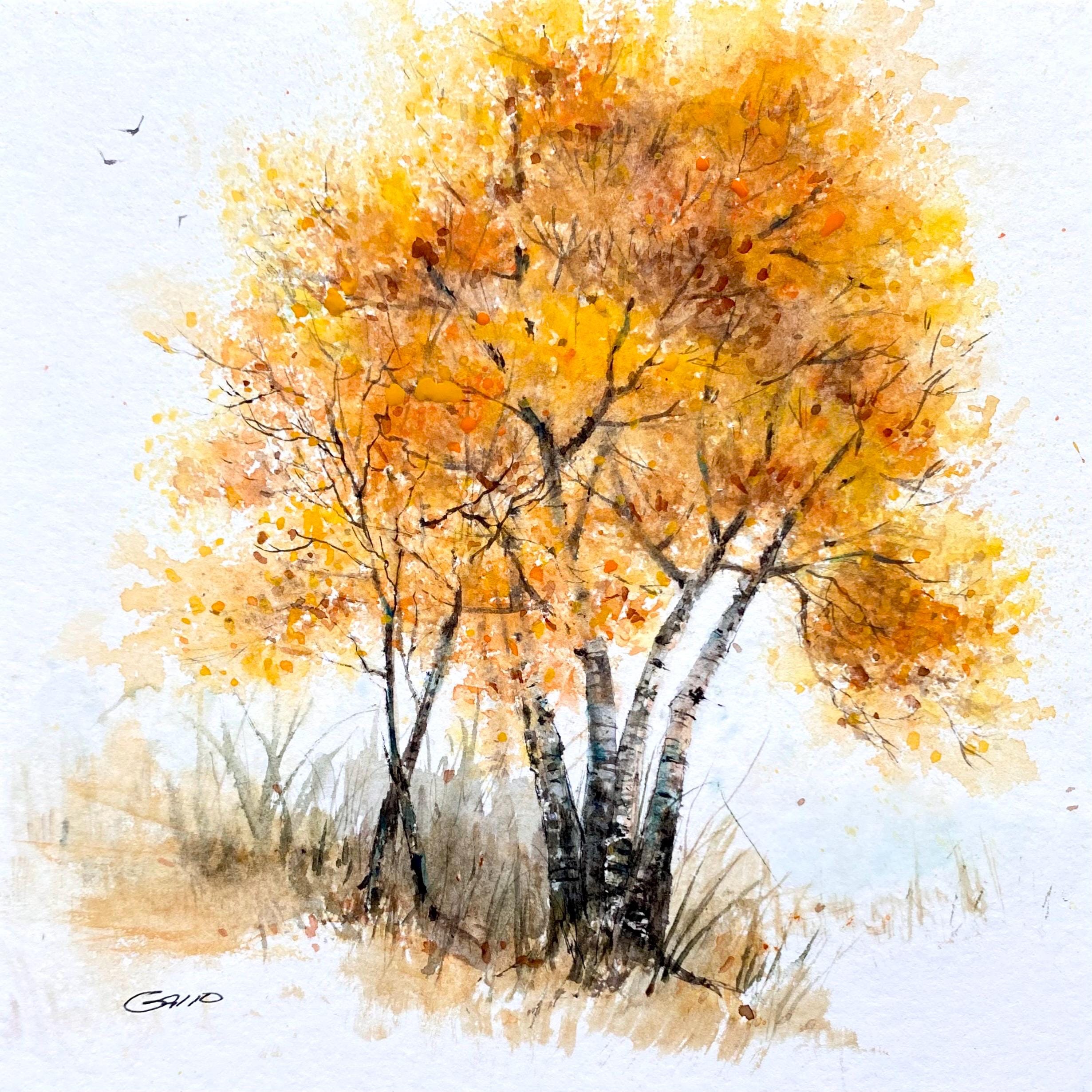 Tableau Toile Forêt D'automne Avec Bouleaux Et Rivière – Peinture Vintage, Fait Main