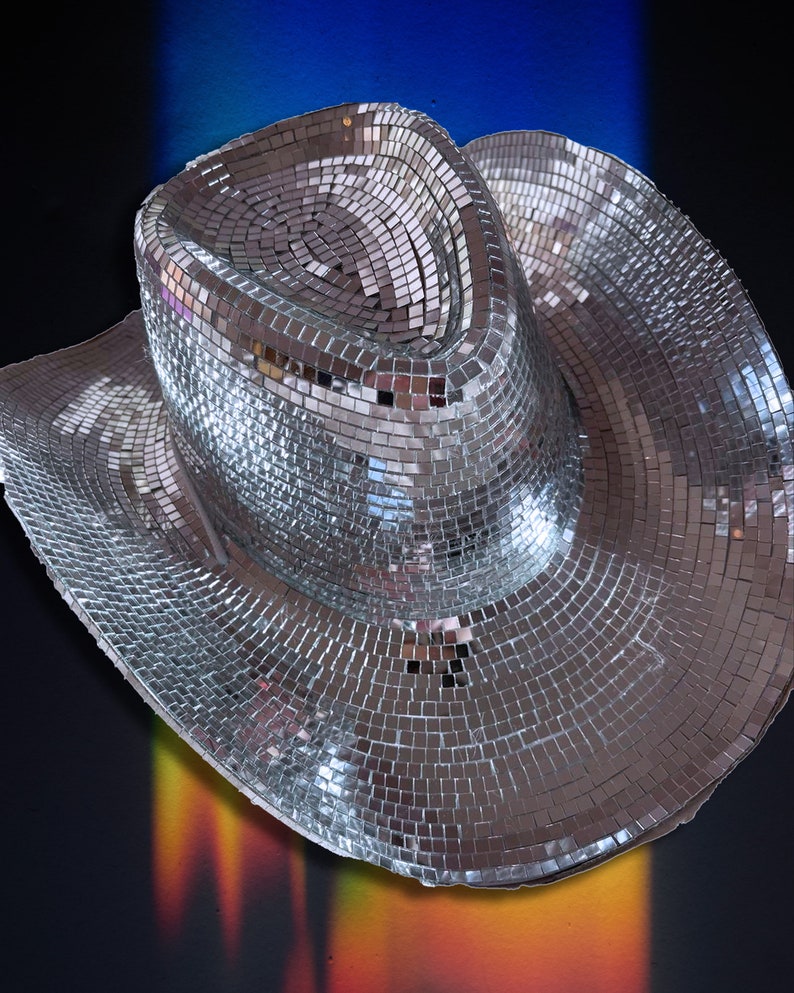 Disco Cowboy Hat Disco Ball Hat Bachelorette Hat Mirror Etsy