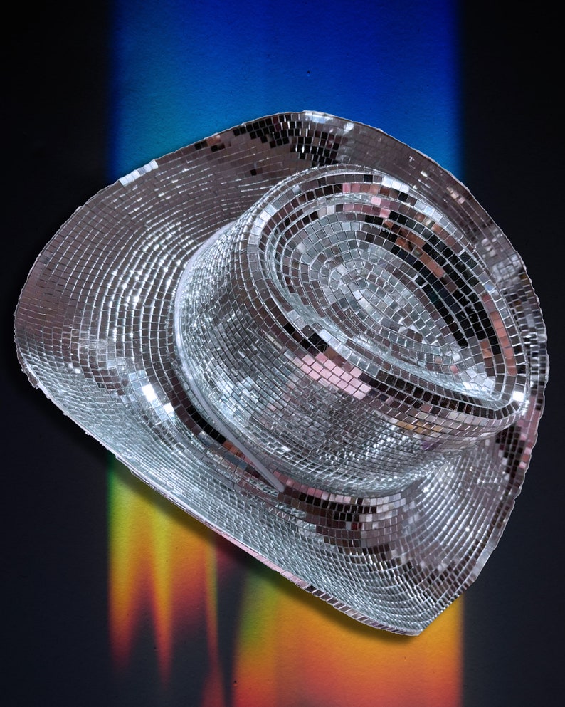 Disco Cowboy Hat Disco Ball Hat Bachelorette Hat Mirror Etsy