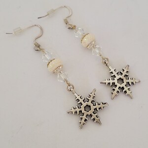 White and Crystal Snowflake Earrings, Snowflake Earrings