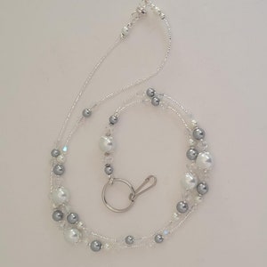 White and Silver Pearl and Crystal Breakway Lanyard, ID Badge Holder, My Best-Selling Lanyard