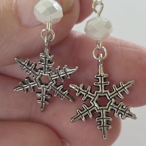 Winter Wonderland Glistening White and Silver Snowflake Earrings