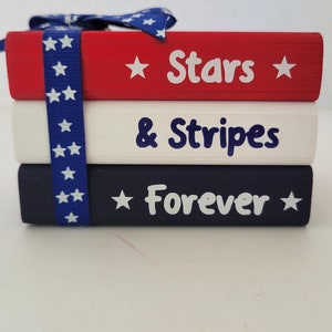 Stars and Stripes Forever Patriotic MINI Wooden Book Stack, Memorial Day July 4th Tier Tray Decor