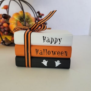 Happy Halloween Mini Wood Faux Book Stack Tiered Tray Fall Decor