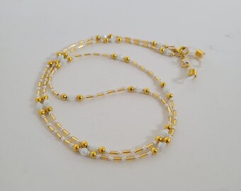 White and Gold Beaded Eyeglass Chain