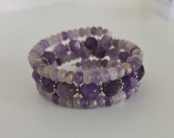 Amethyst Memory Wire Bracelet Coiled Bracelet