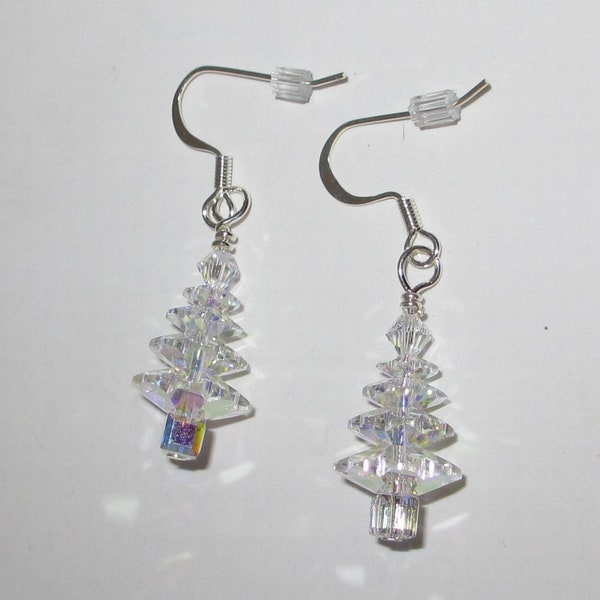 Sparkling Swarovski  Crystal AB Christmas Tree Earrings Holiday Earrings